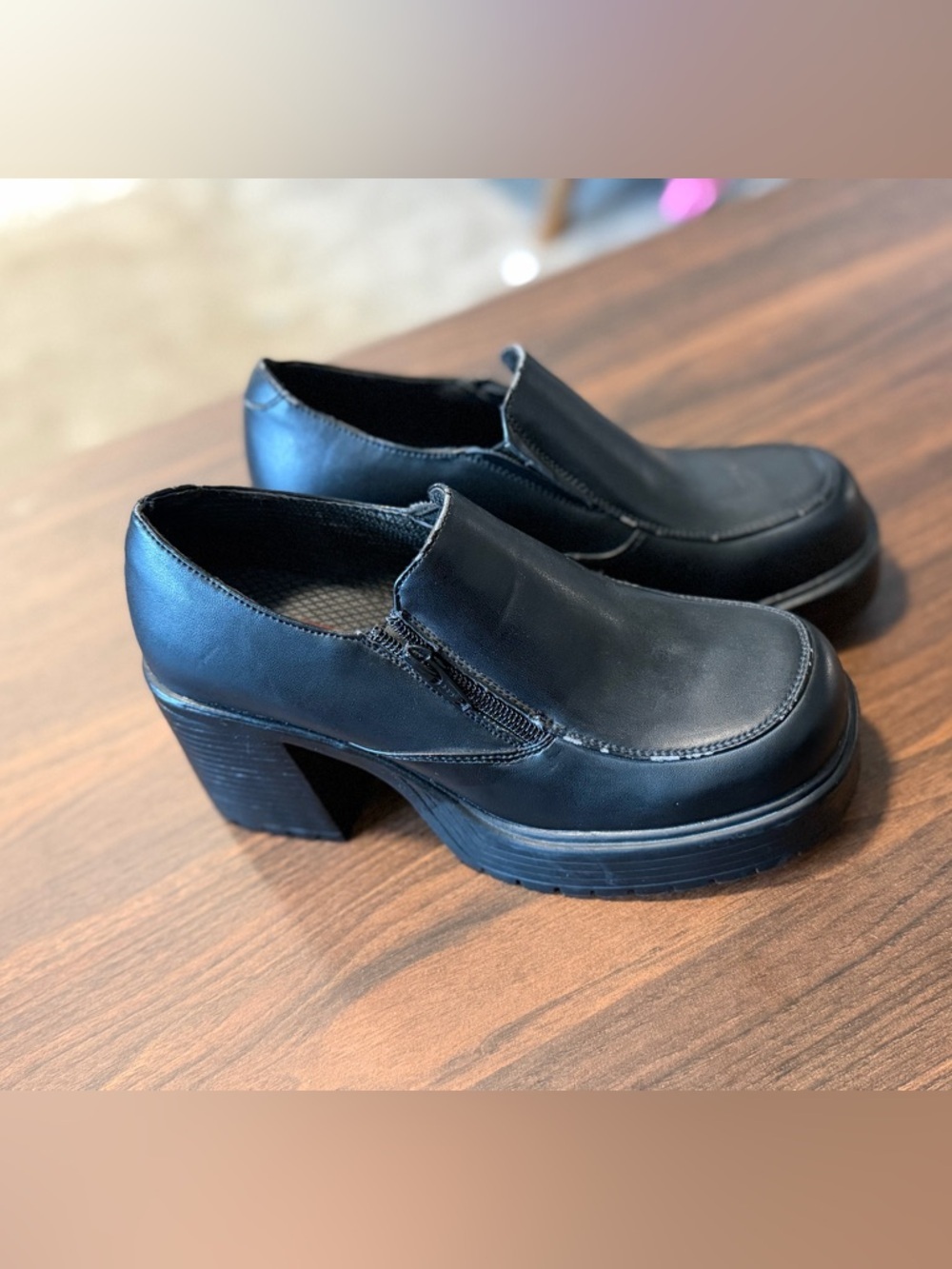 90s Platform Heels Black Slip On Chunky Heel Shoes Nevada Size 7